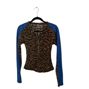 FP Movement by Free People Camouflage and Blue Blouse